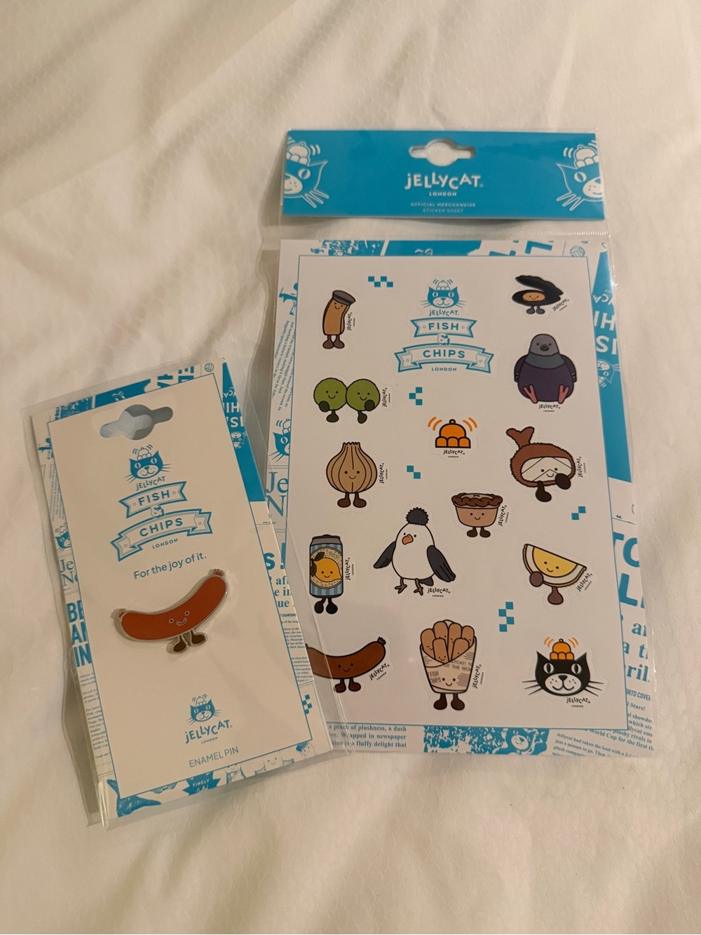 Jellycat Fish & Chips - Sausage Pin and Sticker Sheet